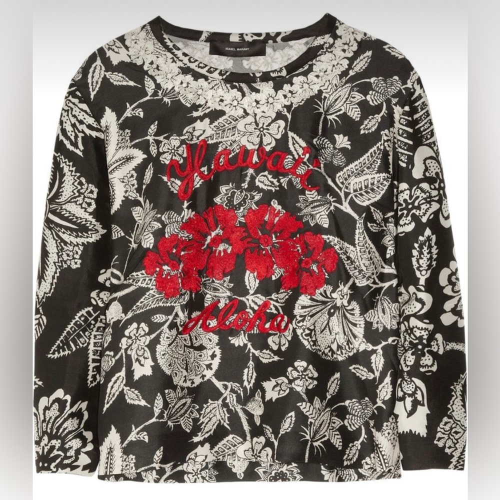 NEW Isabel Marant Minsy Embroidered 100% Silk Hawaii Aloha Organza Top NWT